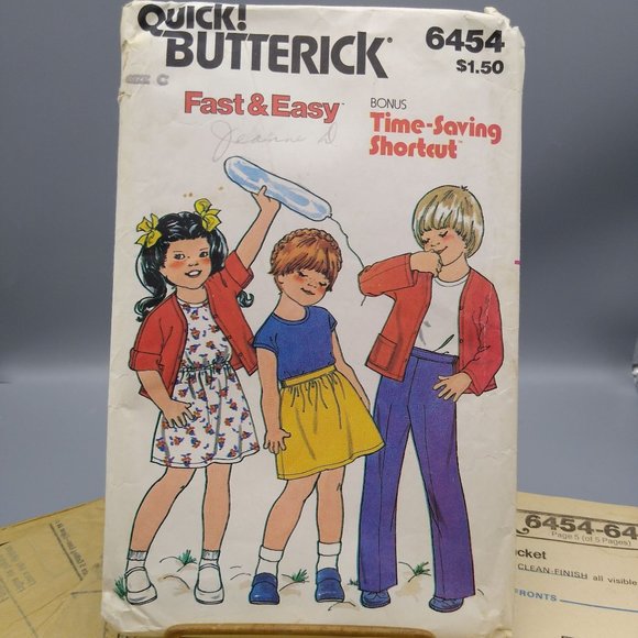 Vintage Sewing PATTERN Butterick 6454 Unisex 1970s Childrens Quick Jacket TShirt - Picture 1 of 3